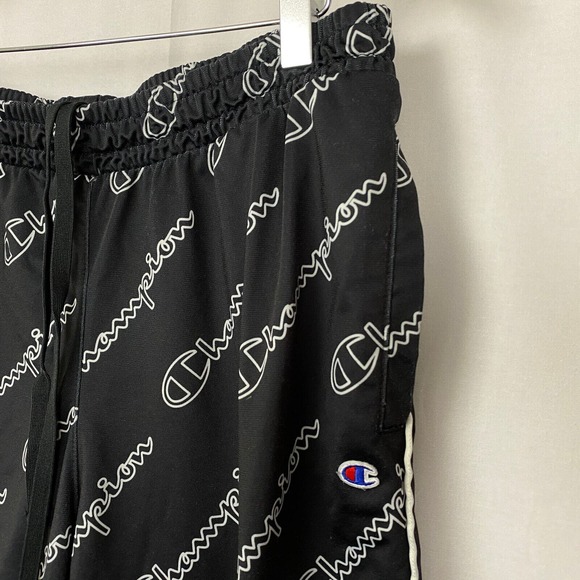 Champion Womens Track Pants Allover Logo Print Size Large Black Pockets Jogger - Picture 5 of 14